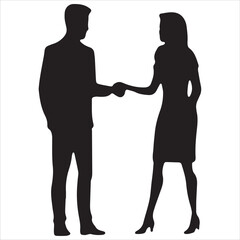 A black silhouette of two people conversing, ideal for teamwork, communication, or social interaction vector art and design projects