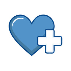 Obraz premium Glossy blue heart with plus sign symbolizing health and wellness concept