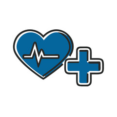 Obraz premium Blue heart with pulse line and plus sign symbolizing health and care concept