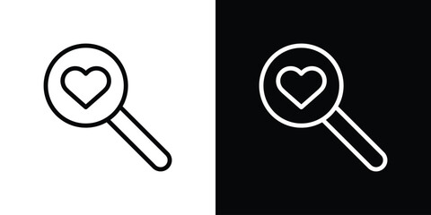 Search heart icon filled flat sign concept for web design.
