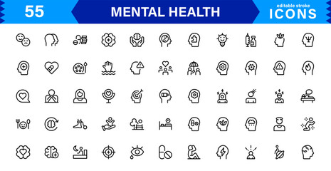 Mental Health Icon Set Representing Therapy, Well-being, Mindfulness, Support, and Emotional Health in Simple, Professional, and Download-Ready Style