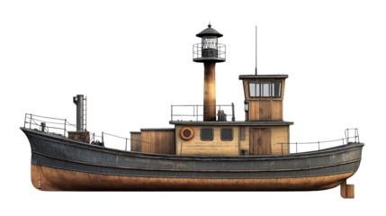 Vintage tugboat docked by the harbor at sunset showcasing its rustic design and storied history