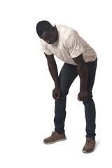 man standing leaning forward look down on white background