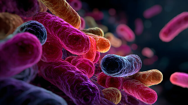 microscopic of bacteria cells, Lactic acid bacteria. Probiotic bacterium, 3d rendering.