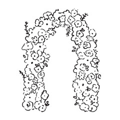 Vector hand drawn trendy summer wedding floral arch outline illustration. Elegant flat minimalist hand drawn modern art for wedding invitations, menu, graphics and design