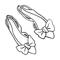 Vector hand drawn trendy summer wedding bridal shoes outline illustration. Elegant flat minimalist hand drawn modern art for wedding invitations, menu, graphics and design