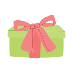 Modern hand drawn presetn gift box with bow shopping illustration. Trendy flat design for e-commerce retail projects. Simple vector art for digital and print use
