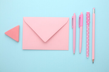 Stationery calculator ruler calculator and school stuff on coloured background. Concept of school...