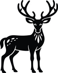 Stylized silhouette of a regal deer with antlers in minimalist black on white background, perfect for eco-friendly branding, wilderness graphics, and logo design for outdoor products