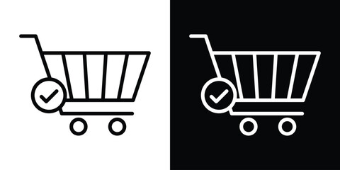 Shopping cart and check mark icon filled flat sign concept for web design. © Recoonde