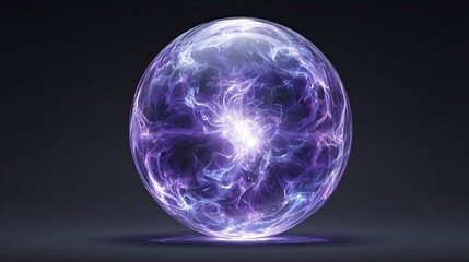 Obraz premium Glowing purple energy sphere with electric light effects on dark background, futuristic plasma orb design