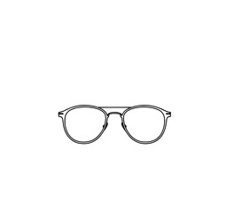 Simple Line Art Sunglasses: A minimalist black and white line art illustration of classic round sunglasses, perfect for fashion, optics, or eyewear designs.