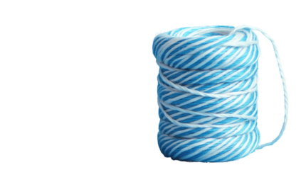 Rolled spool of striped blue and white twine