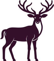 Clean black and white vector illustration of a majestic deer with antlers in silhouette form, great for outdoor-themed logos, nature branding, and wildlife conservation graphics