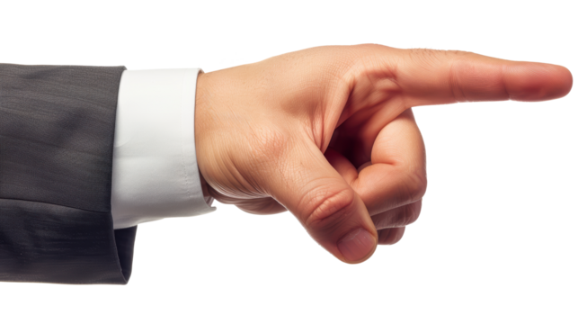 A man pointing to the right with his finger. Concept of direction and guidance - Powered by Adobe