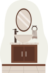 Bathroom Vanity: A minimalist bathroom interior with a stylish vanity, an oval mirror, and essential accessories evokes a sense of serenity and functionality. 