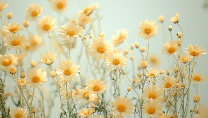 Delicate, pale yellow daisies in soft focus
