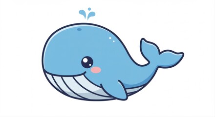 Naklejka premium Adorable cartoon whale illustration with a cheerful expression and playful spouting