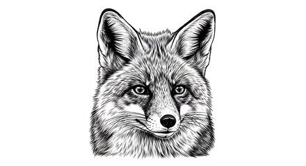 Fototapeta premium Realistic Fox Face Vector – Detailed Black and White Wildlife Portrait for Artistic and Modern Designs 