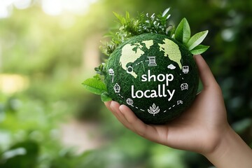 Digital globe with icons representing local +*7\shops