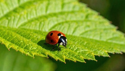 Obraz premium Red Ladybug On Green Leaf