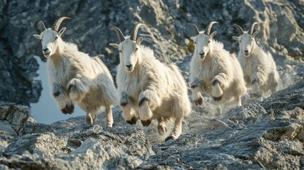 Mountain goats climbing rocky terrain