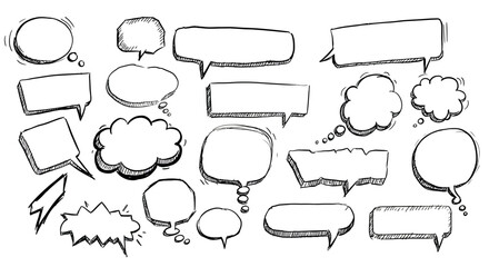 An Illustration of Speech Bubbles and Thought Clouds in Various Shapes Styles and Sizes Showing Communication and Creative Expression Concepts