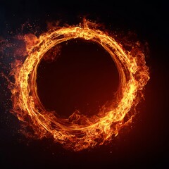 A fiery circle, a symbol of energy, passion, and transformation, burns brightly. A mesmerizing display of flames against a dark background