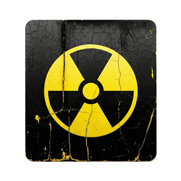Logo nucl&eacute;aire jaune sur un fond noir us&eacute; 
