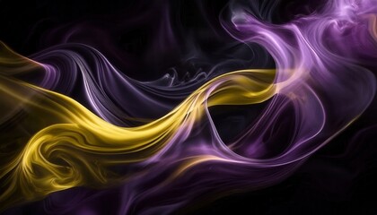 Naklejka premium flowing silk wave of purple and gold abstract light on black background for digital art, branding, print, web design, or luxury visual content creation