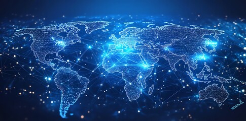 Digital world map with glowing network connections