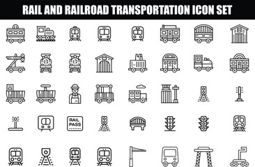 Rail and Railroad Transportation Icon Set – Adjustable Line Weight Vector Collection of Trains and Railway Elements