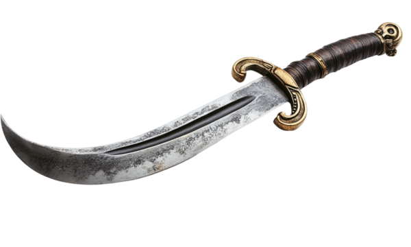 Authentic old pirate sword isolated on transparent background.