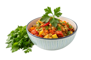 bowl-of-food-with-a-bunch-of-parsley isolated on white background png, ai generated