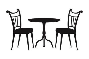 cafe table and chairs silhouette doodle style illustration.