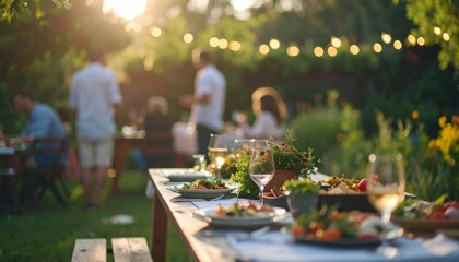 vibrant garden party with delicious food and joyful gatherings