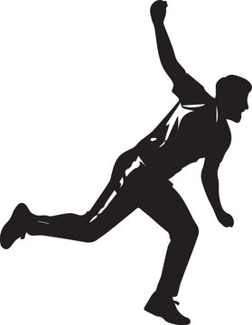 Silhouette of a cricket bowler in action delivering a ball with powerful movement
