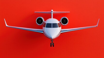 White Private Jet on Red Background Overhead View