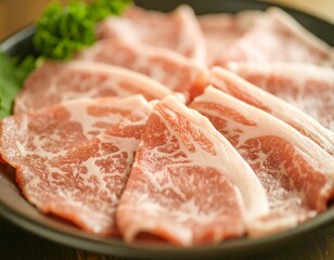 Delicious Raw Pork Slices Ready for Grilling Close Up View High Quality Image of Fresh Meat