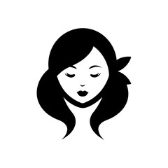 Minimalist woman face with flower logo for cosmetic salon and natural branding