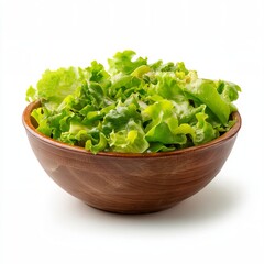 A vibrant and fresh green salad in a wooden bowl, a healthy and appealing meal option