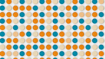 Abstract Geometric Pattern Teal, Orange, and Beige Circles on White Background
