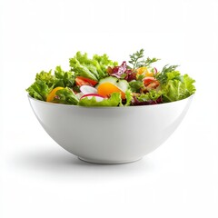 A fresh and vibrant salad in a white bowl, showcasing a mix of healthy ingredients. This image evokes a sense of freshness and well-being, perfect for culinary or wellness-related projects.