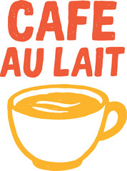 Vector hand‑drawn “Café au Lait” coffee cup illustration in warm doodle style