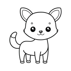 Fototapeta premium Cute cartoon fox illustration black and white outlined drawing for children