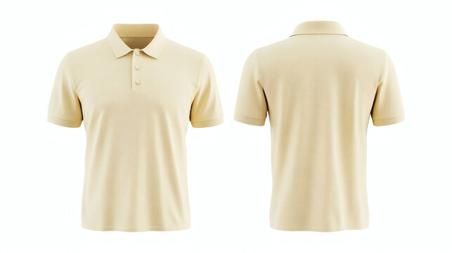 Plain light yellow polo shirt 3D mockup showcasing front and back views for apparel design presentation on white background