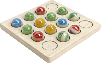 Colorful wooden marbles arranged in a grid pattern
