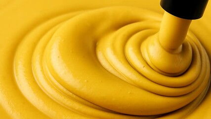 Sweet mustard sauce pouring in slow motion, close-up