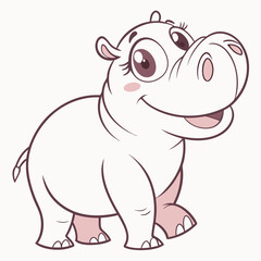 Naklejka premium Cute cartoon hippopotamus vector illustration for childrens design and educational materials