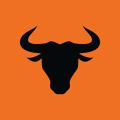 Striking minimalist bull head logo on bold orange background. Symmetrical, modern black line design shows strength and style—perfect for branding, sports, or business identity.
